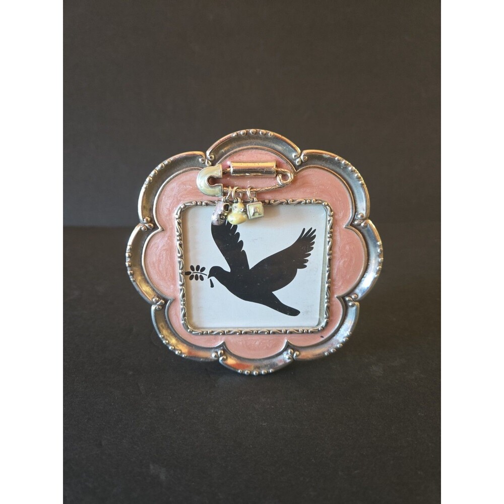 Brighton Pink Enamel Baby Love Flower 4.5" Frame (3"x3" Picture) Dangle Charms